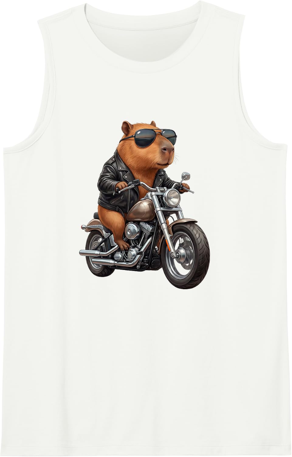 Funny Capybara Motorcycle Biker Cool Graphic Sleeveless Tank Top - White