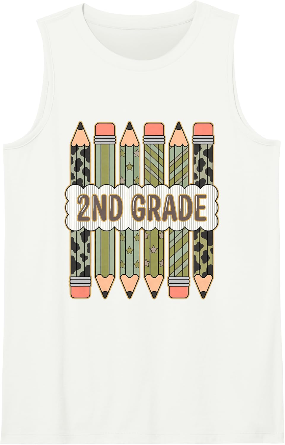 2ND Grade Camo Pencils Back to School Boys Student Sleeveless Tank Top - White