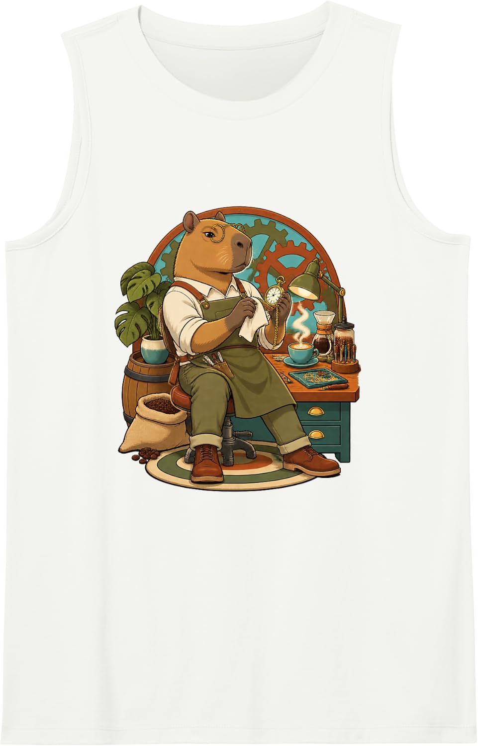 Capybara Polishes a Pocket Watch Sleeveless Tank Top - White