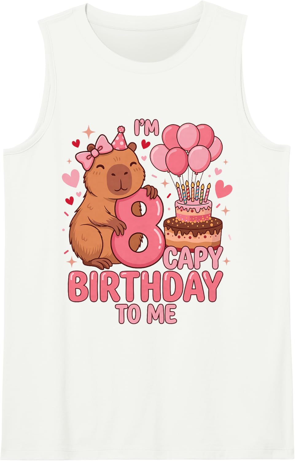 Capybara 8 Year Birthday Girl Capybara 8th Birthday 2018 Tank Top - White