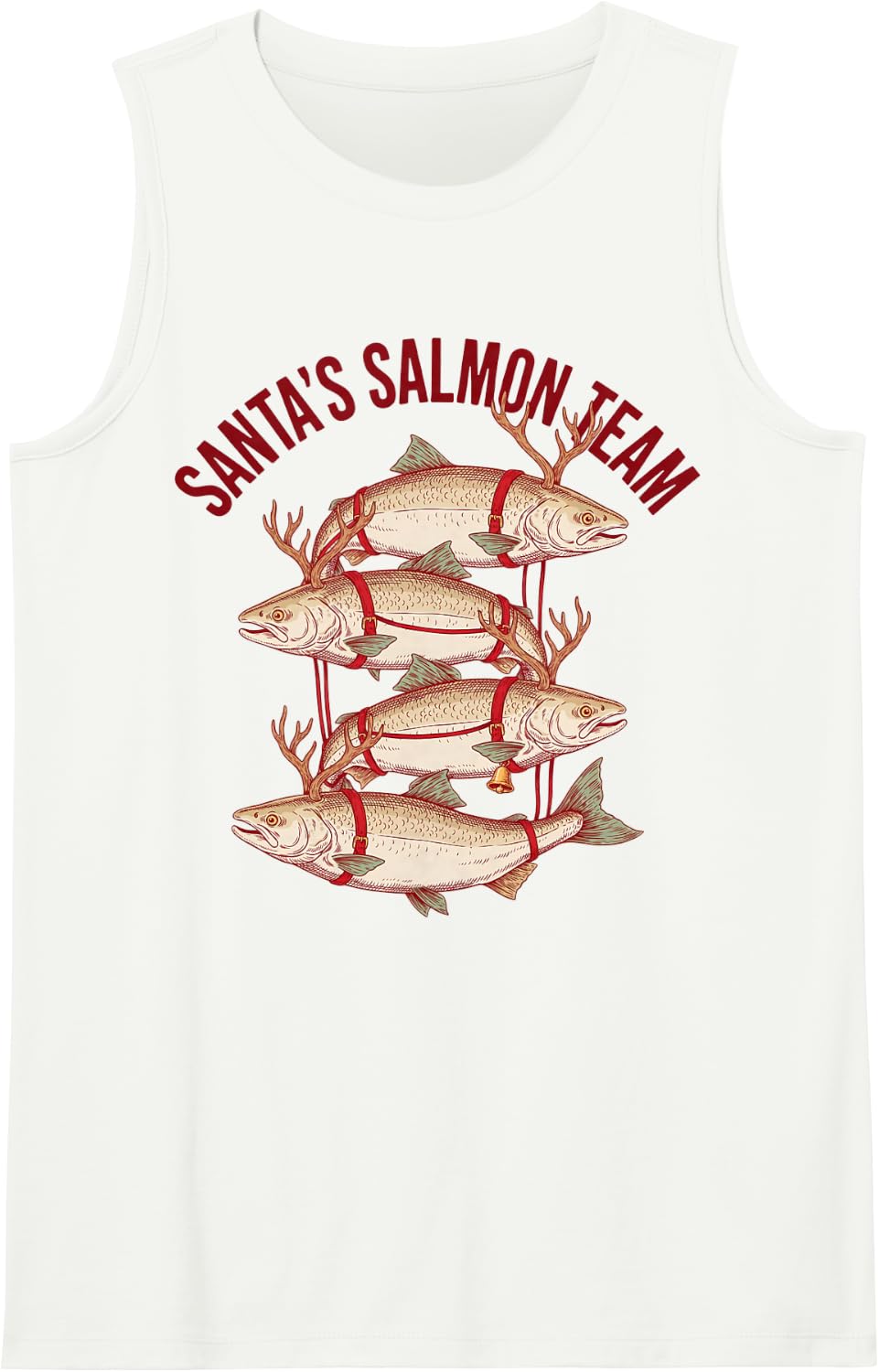 Santas Salmon Team - Funny Reindeer Fish Christmas Fishing Sleeveless Tank Top - White