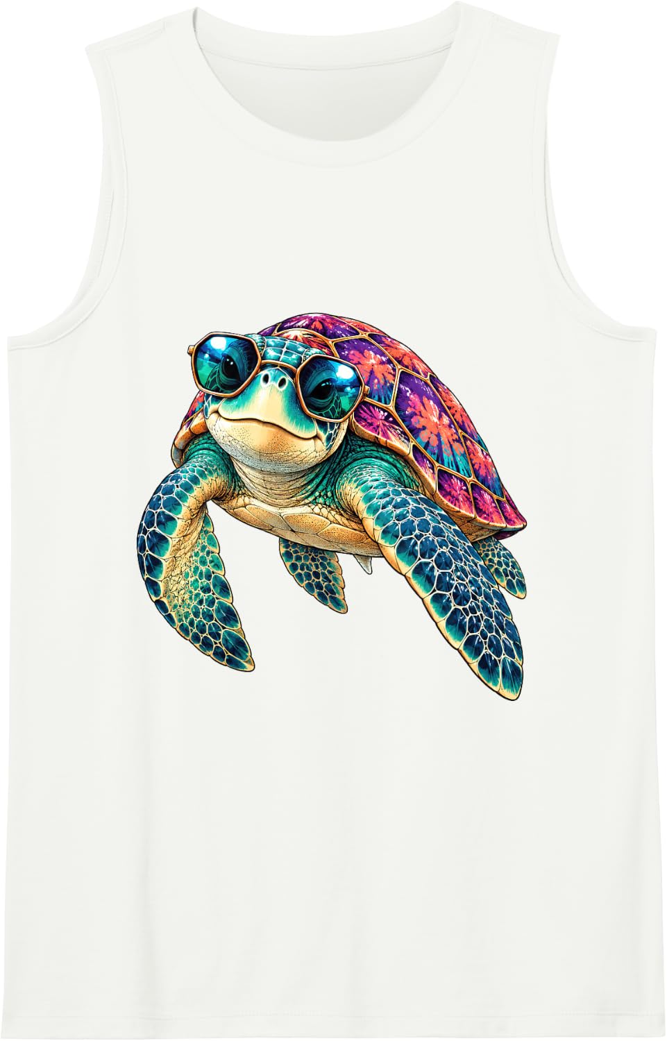 Sea Turtle Sunglasses Colorful Shell Tropical Ocean Turtle Sleeveless Tank Top - White