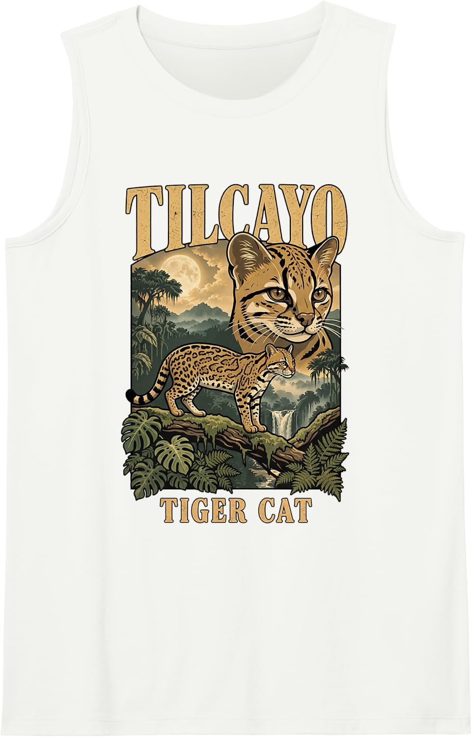 Tilcayo Tiger Cat Lover Wildlife Leopardus Tilcayo Cat Sleeveless Tank Top - White