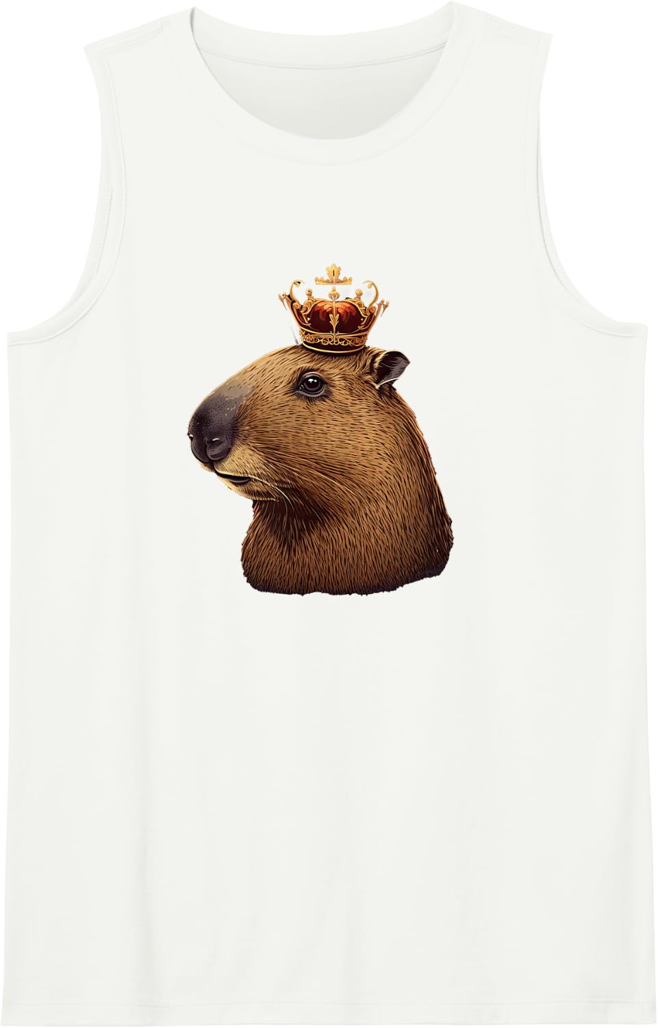 Capybara Cute and Funny Capybara King with Golden Crown Sleeveless Tank Top - White