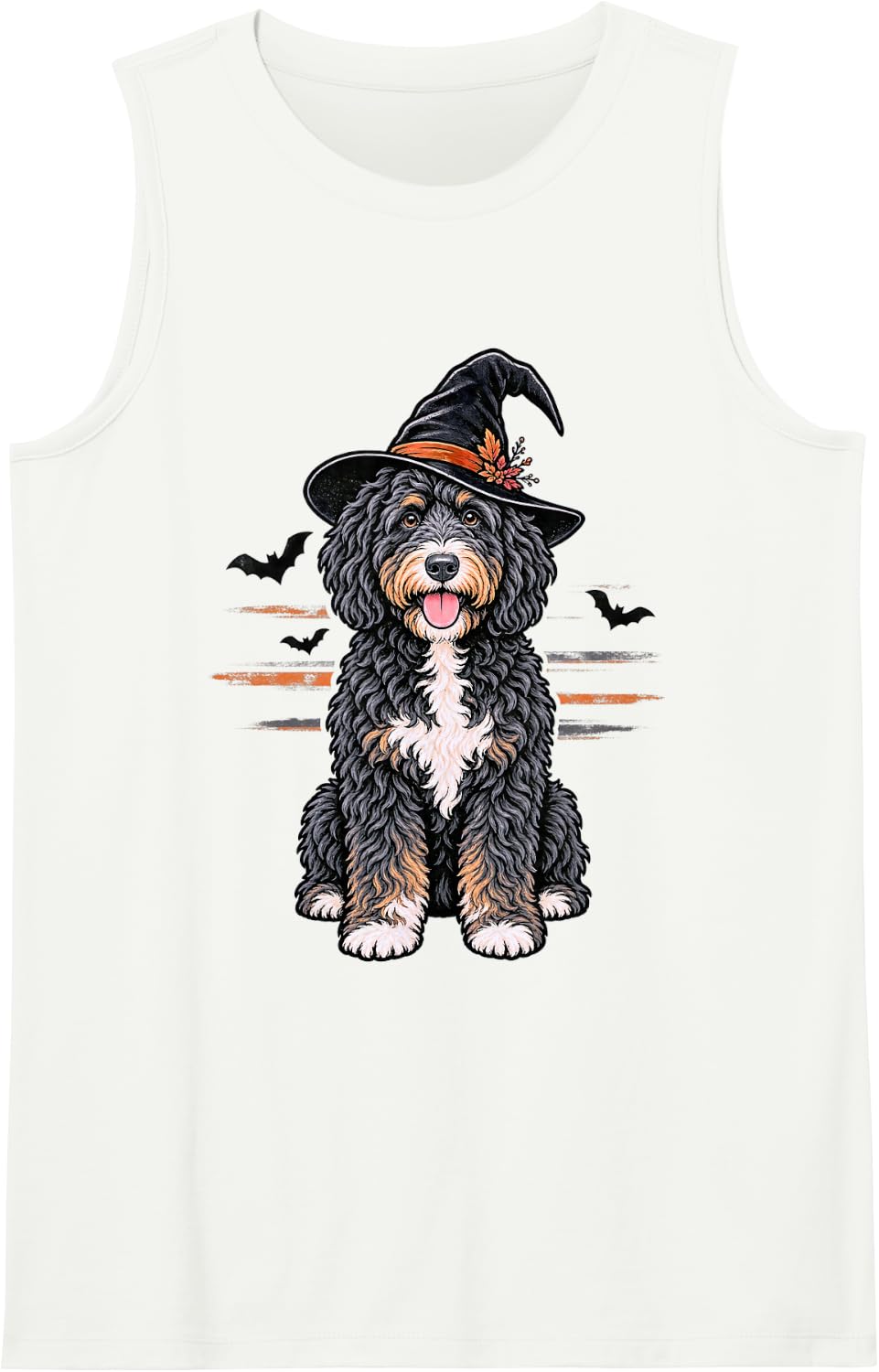 Bernedoodle Halloween Witch Hat Bats Doodle Mom Dog Lover Sleeveless Tank Top - White