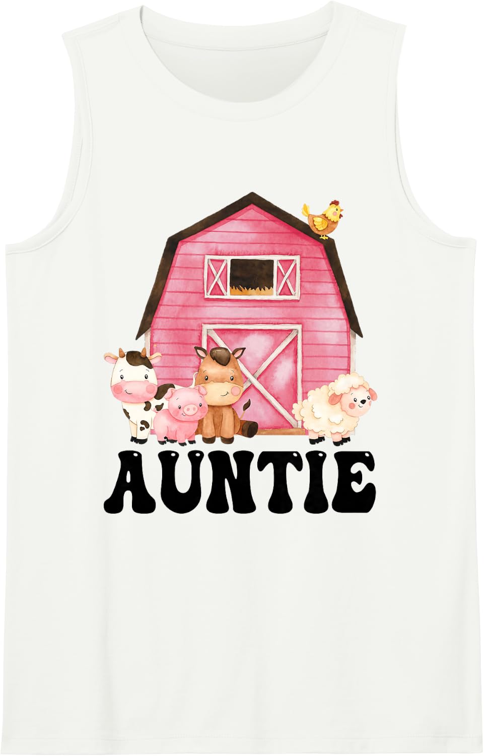 Funny Auntie Farm Animals Birthday Theme Matching Family Sleeveless Tank Top - White