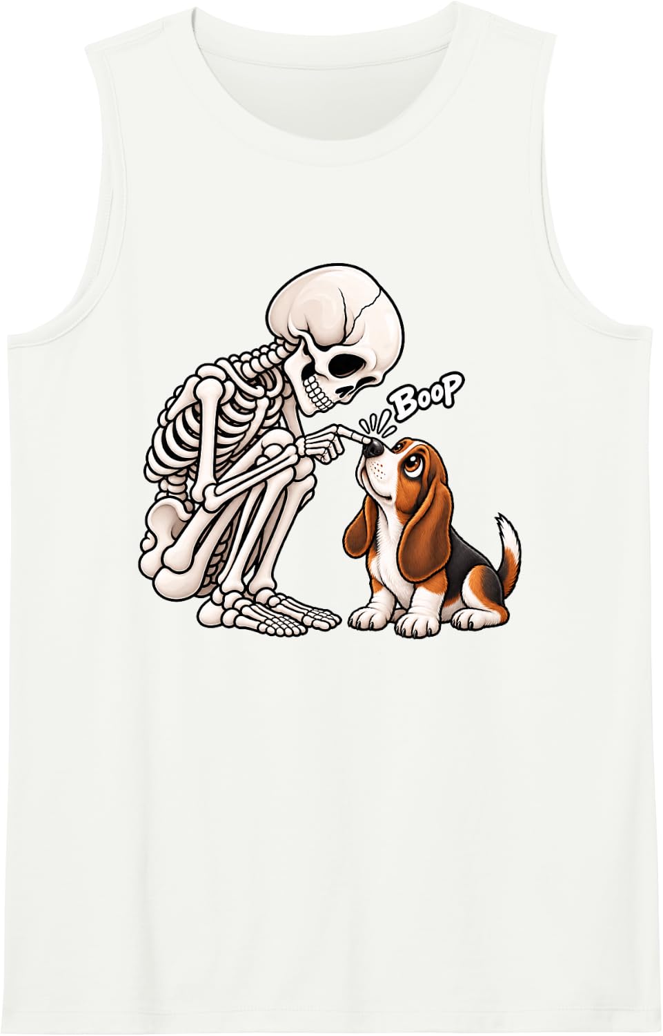 Funny Skeleton Basset Hound Boop Halloween Dog Lover Mom Sleeveless Tank Top - White