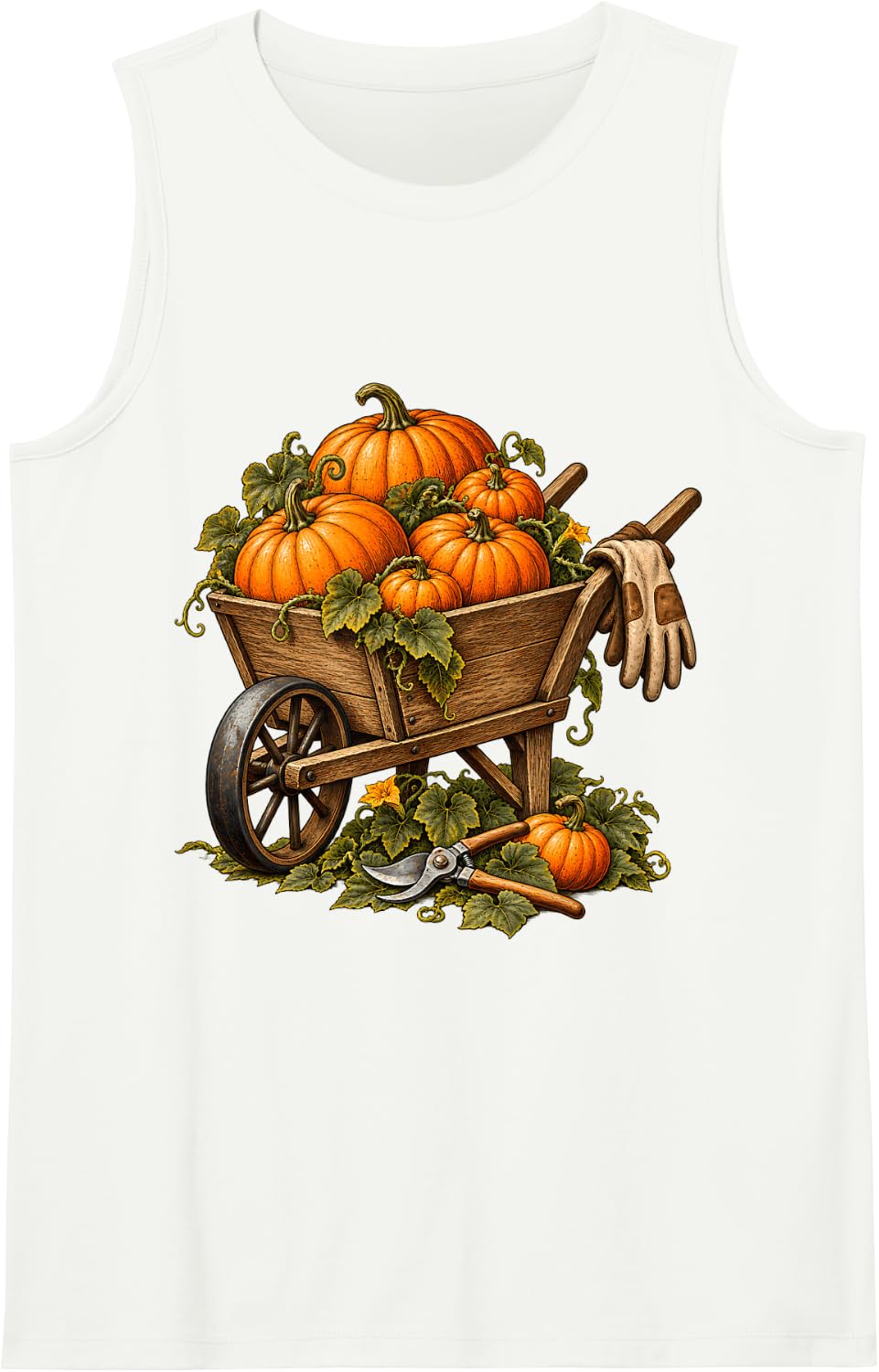 Wheelbarrow Pumpkin Harvest Farm Farmer Sleeveless Tank Top - White