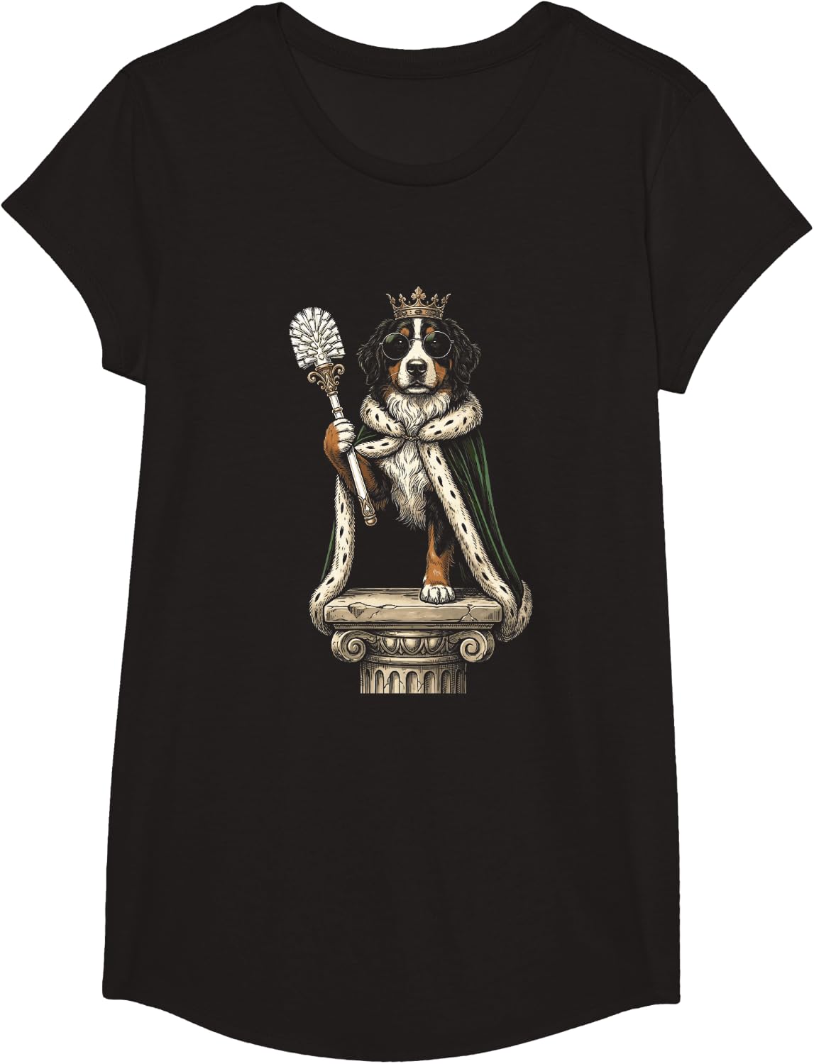 Bernedoodle King w Toilet Brush Funny T-Shirt - Girls Black
