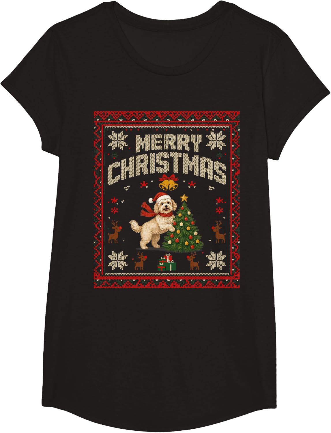 Cute Funny Havanese Merry Christmas Tree Dog Mom Dad Lover T-Shirt - Girls Black