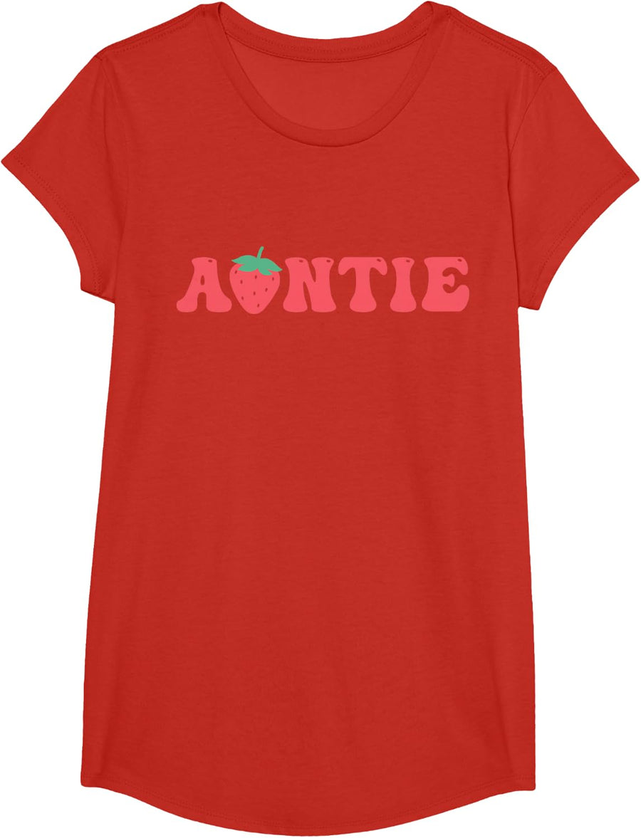 Auntie Of The Berry First Birthday Strawberry Matching Lover T-Shirt - Girls Red