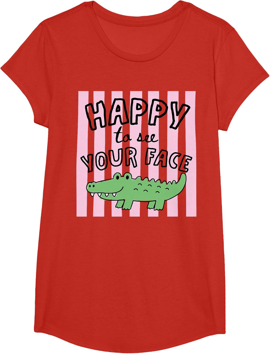 Happy to See Your Face Back to School Teacher Student T-Shirt - Girls Red