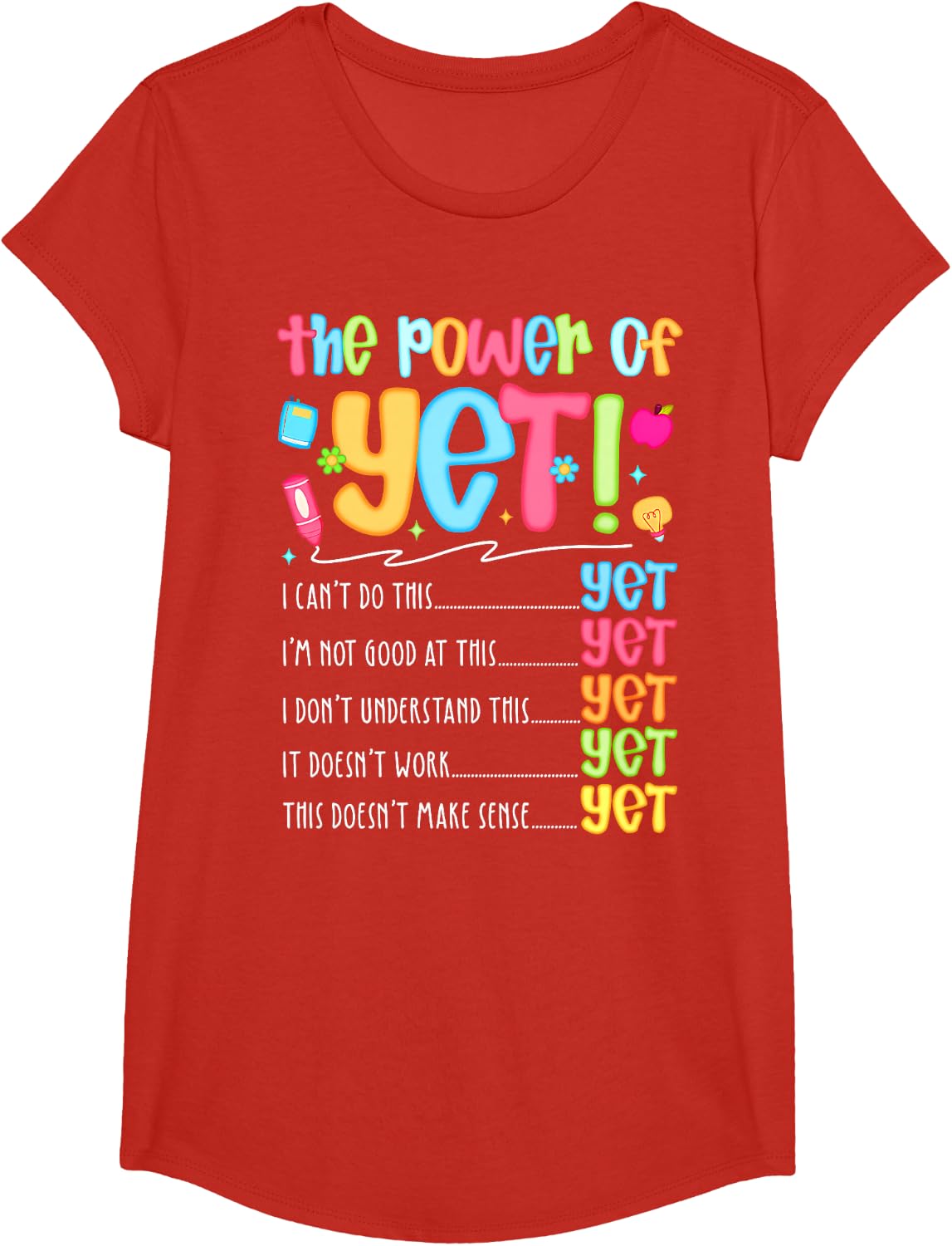 Growth Mindset Teacher Kindness Power of Yet Inspirational T-Shirt - Girls Red