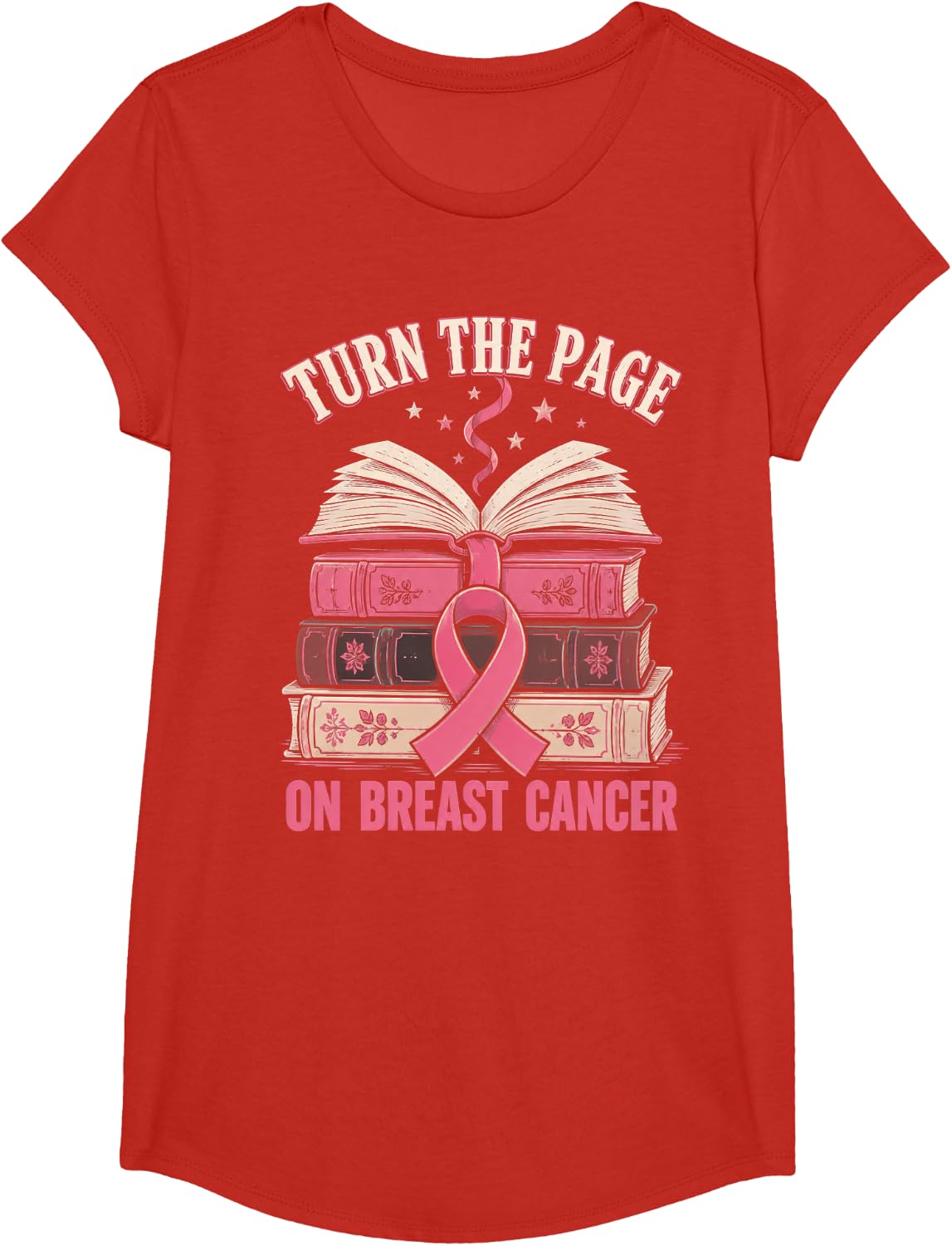 Turn Page On Breast Cancer Awareness Reading Books Lover T-Shirt - Girls Red