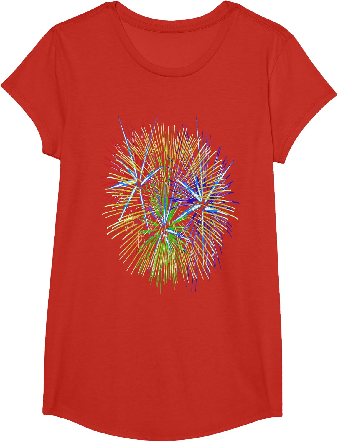 Light Up The Night Sky Colorful Fireworks Celebrations T-Shirt - Girls Red