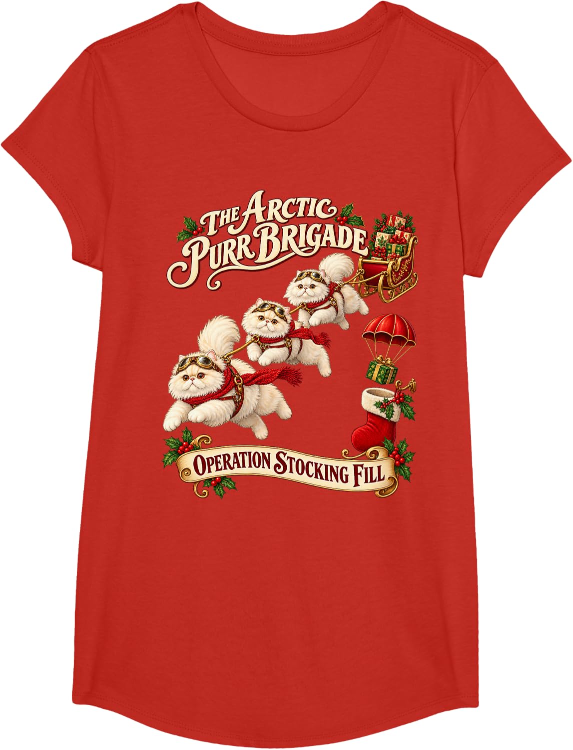 Persian Cats Funny Christmas Parachute T-Shirt - Girls Red