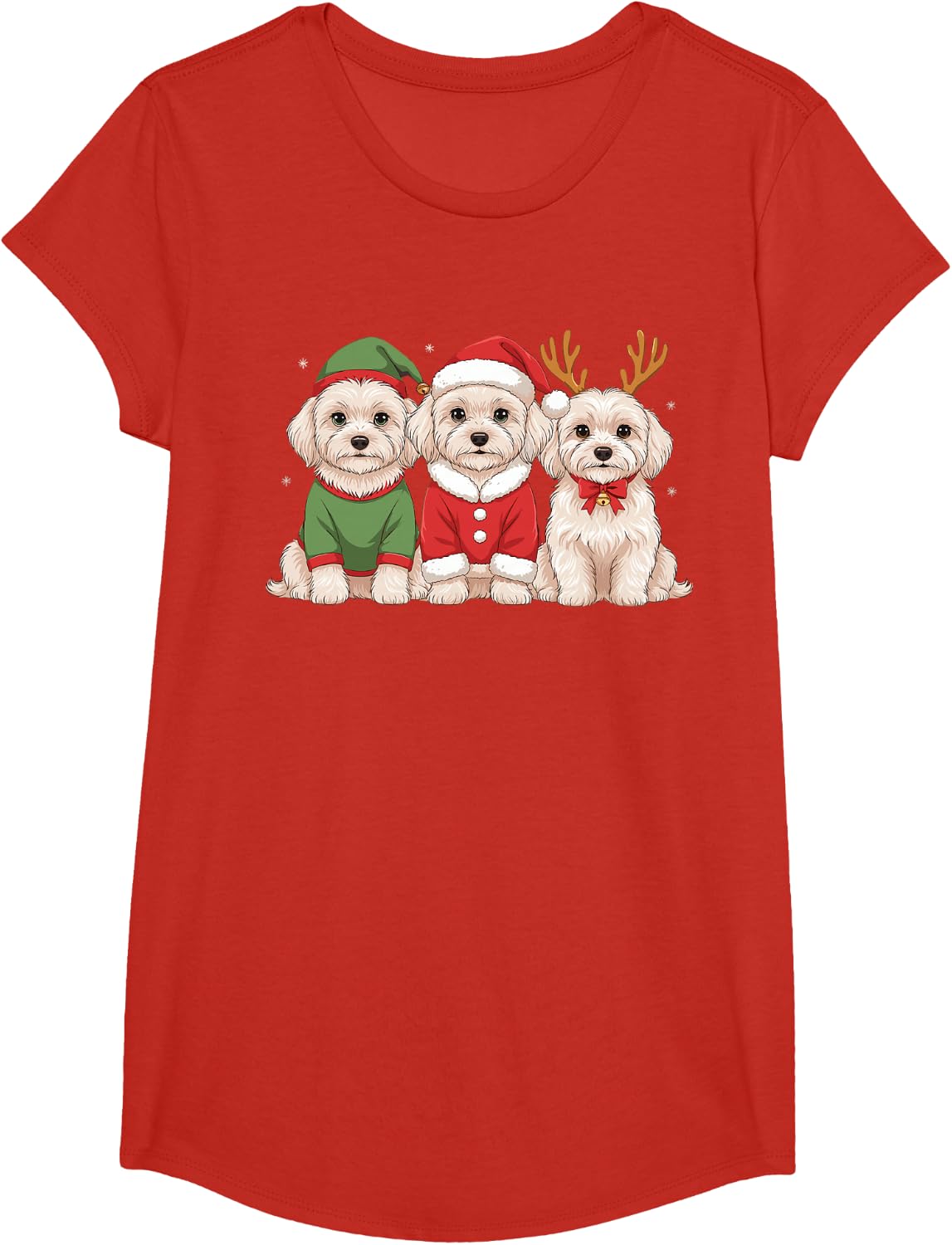Funny Havanese Christmas Puppies Elf Santa Reindeer Dog Mom T-Shirt - Girls Red