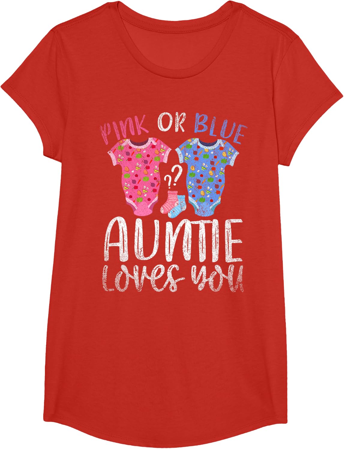 Pink Or Blue Auntie Loves You Baby Shower Gender Reveal T-Shirt - Girls Red