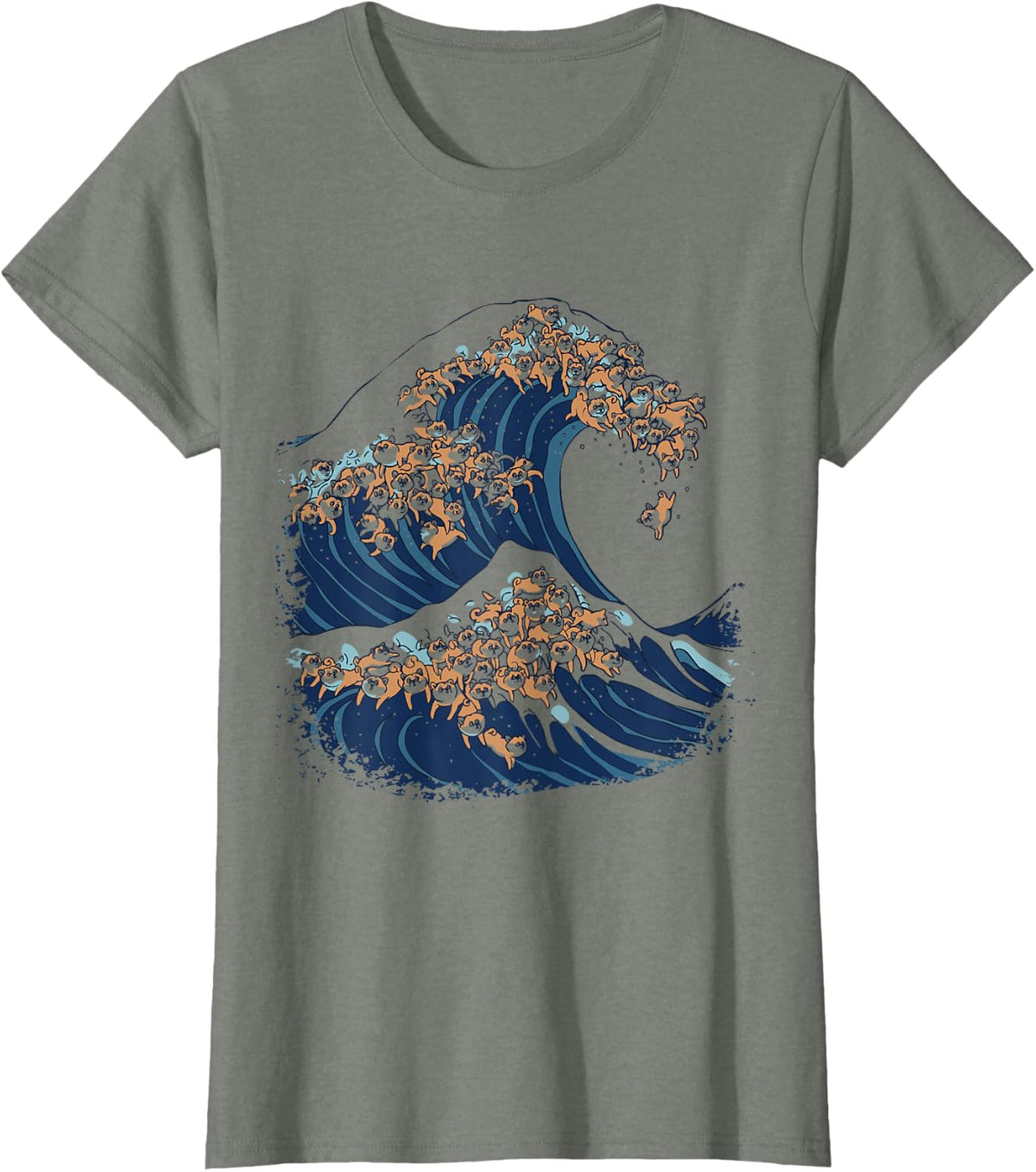 The Great Wave of Shiba Inu T-Shirt - Olive Heather