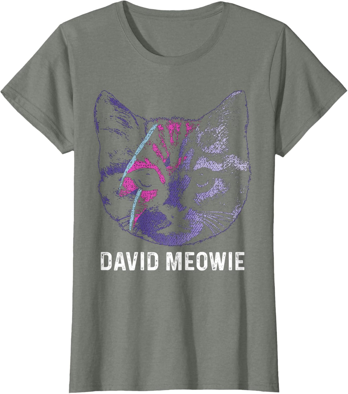 David Meowie Funny Cat Cat Lover T-Shirt - Olive Heather