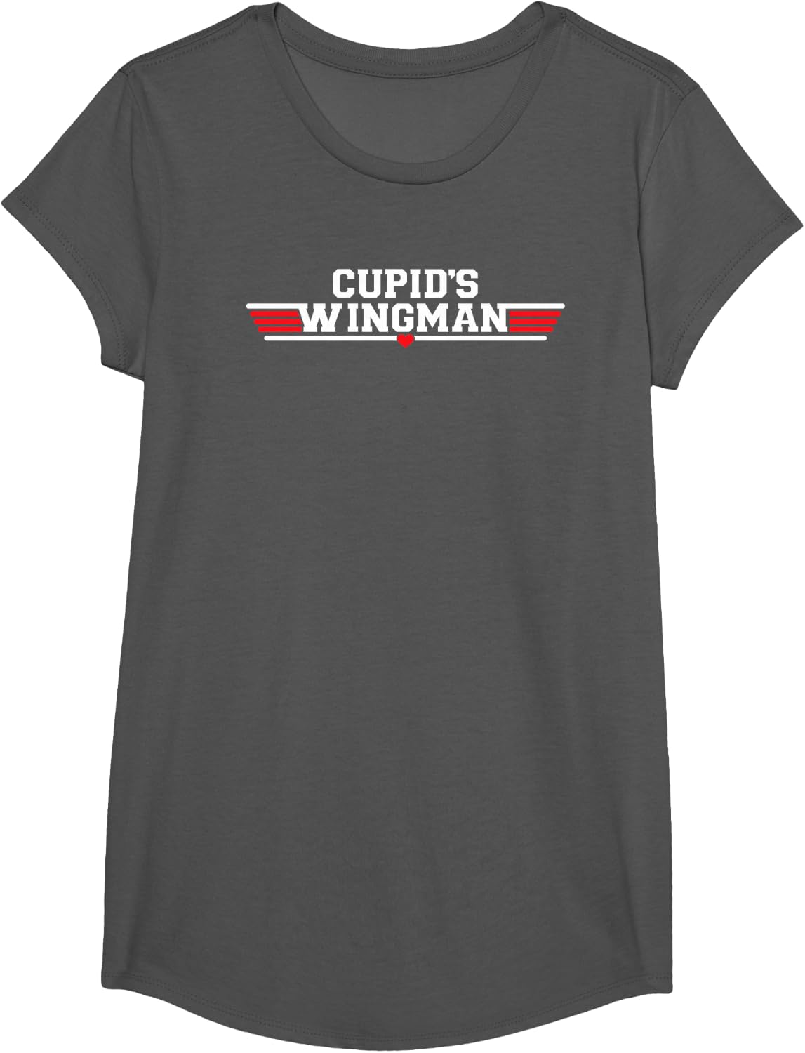 Cupid's Wingman Valentines Day Romantic Love Holiday T-Shirt T-Shirt - Girls Asphalt Grey