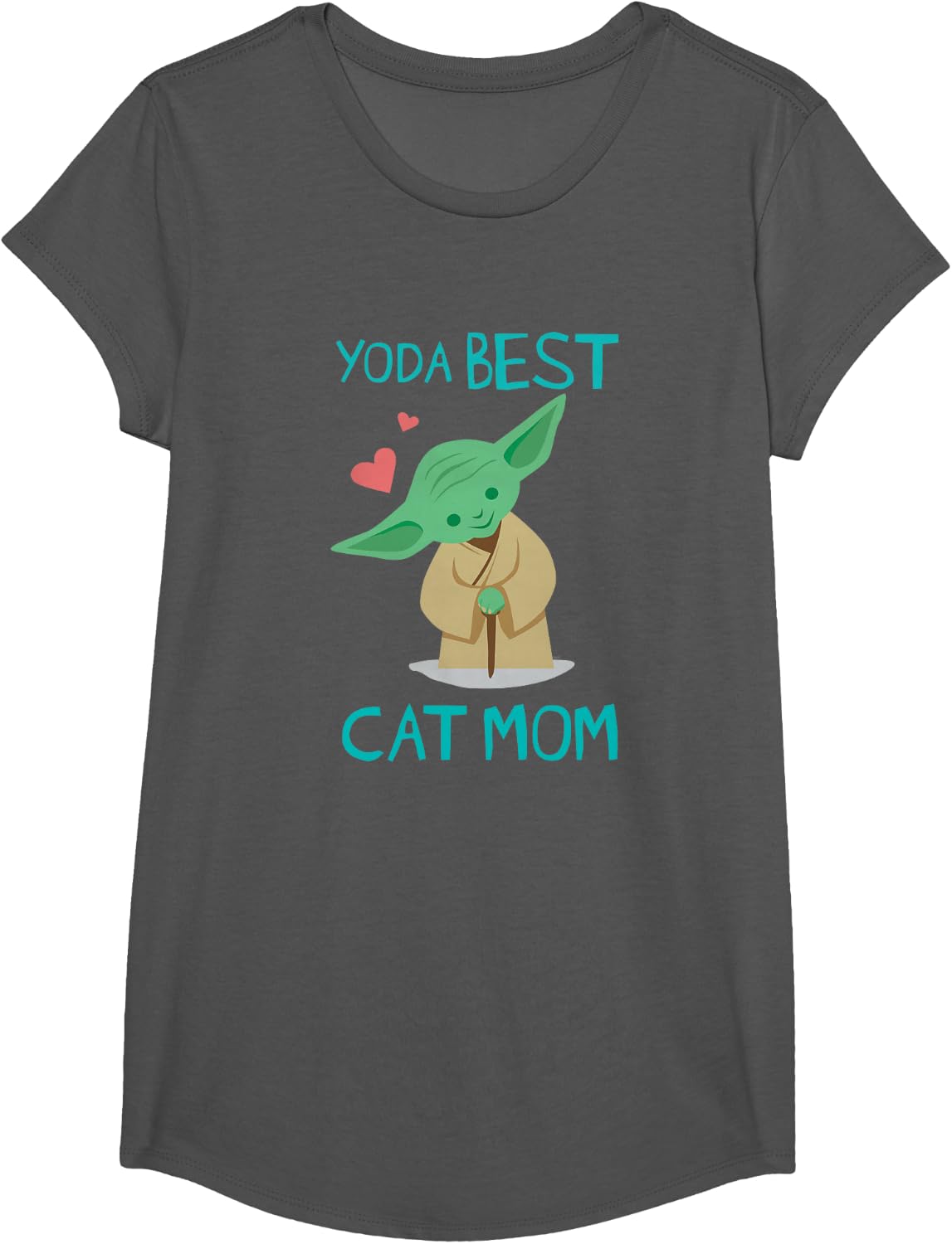 Star Wars Yoda Best Cat Mom Yoda Chibi Portrait Family T-Shirt - Girls Asphalt Grey