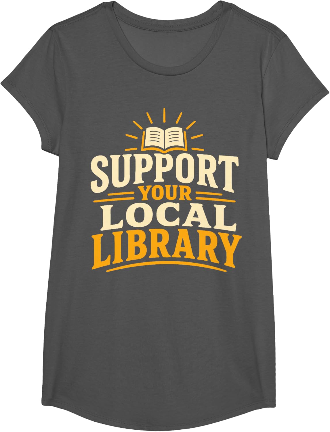 Library Support Reading Librarian Book Lover T-Shirt - Girls Asphalt Grey