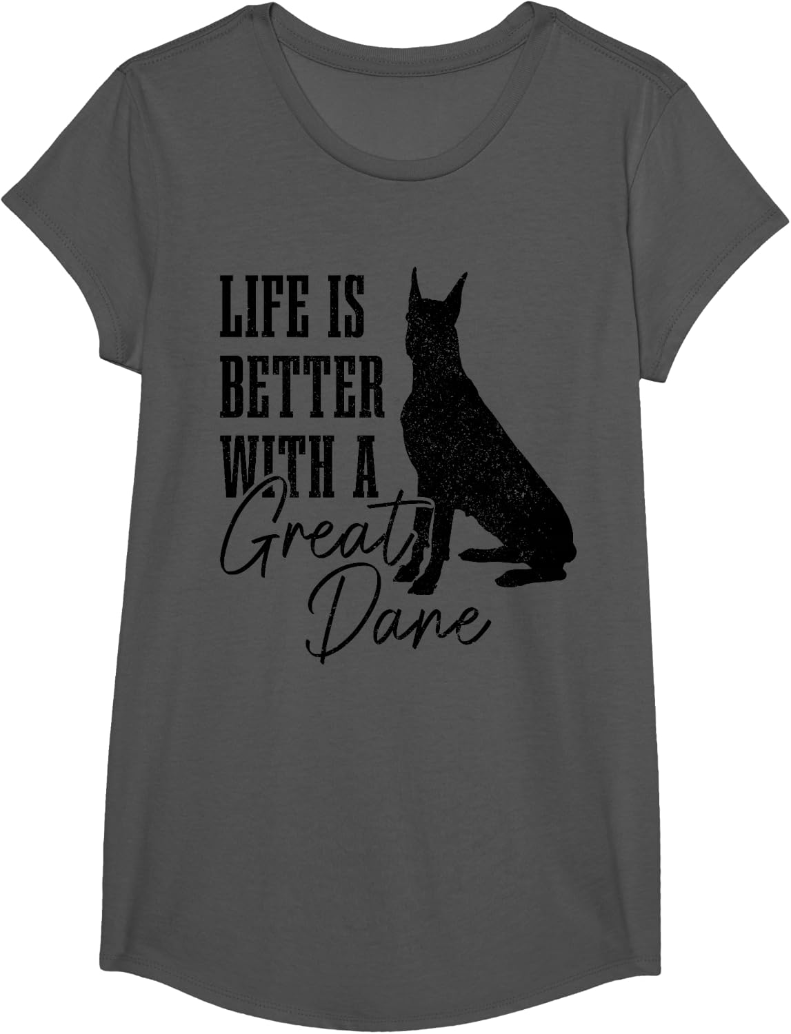 Great Dane Life Is Better With A Great Dane Dog Mom Dad T-Shirt - Girls Asphalt Grey