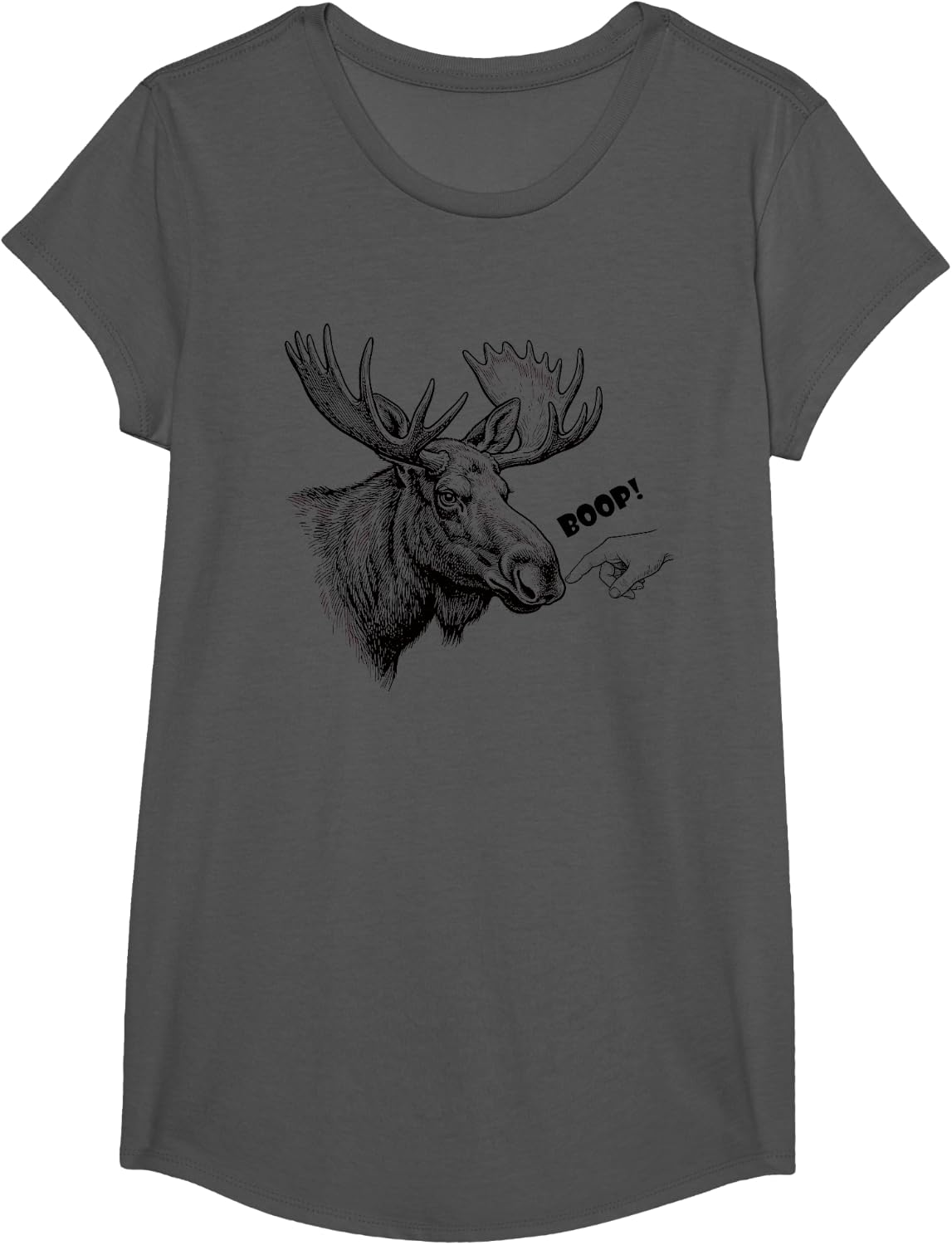 Funny Moose Boop Nose Wildlife Elks Nature Graphic T-Shirt - Girls Asphalt Grey