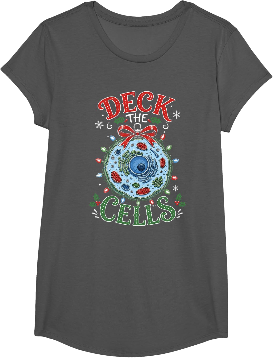 Biologist Christmas Animal Cell T-Shirt - Girls Asphalt Grey