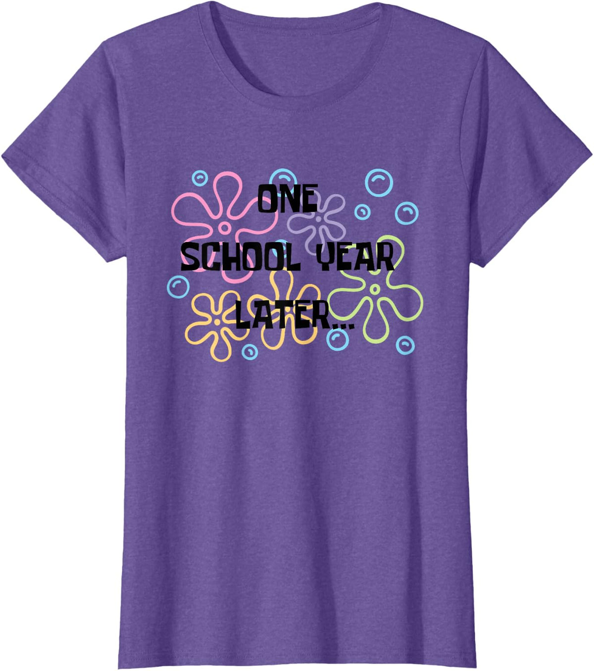 Retro One School Year Later Last Day of School Teacher Tee T-Shirt for Teachers Students Kids - Purple Heather
