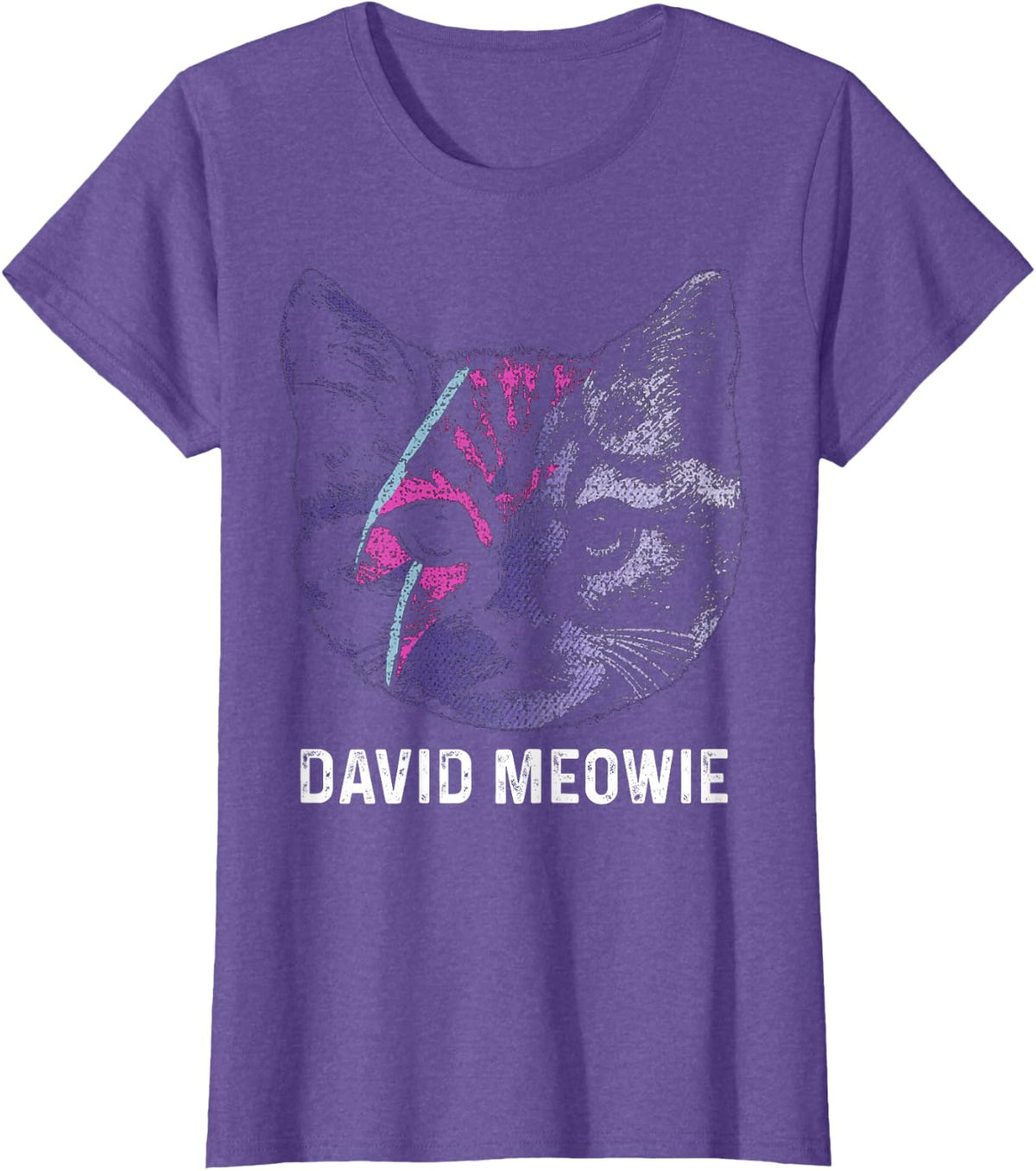 David Meowie Funny Cat Cat Lover T-Shirt - Purple Heather
