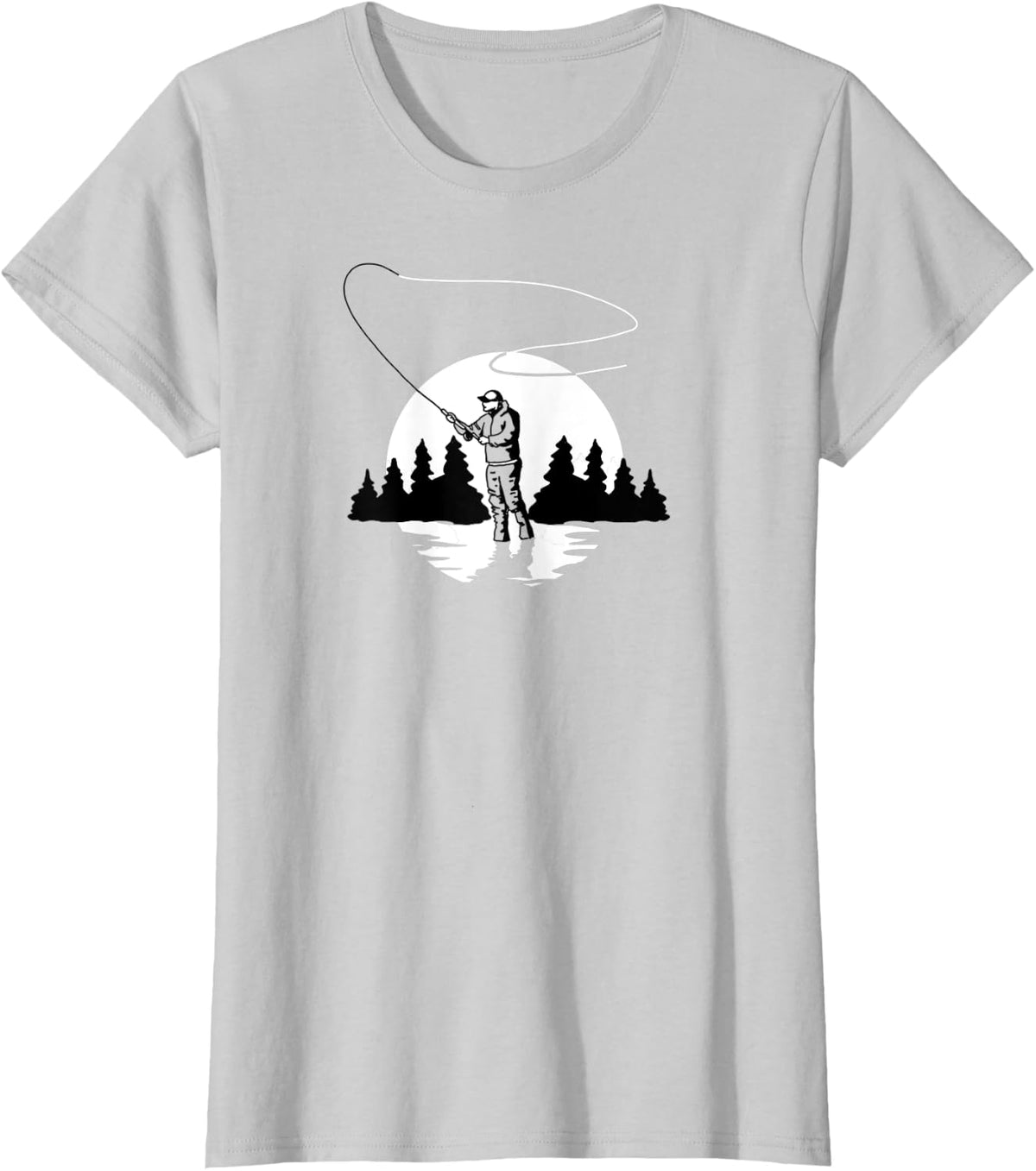 Fly Fishing Minimalist Vintage 80s Graphic T-Shirt - Silver Grey