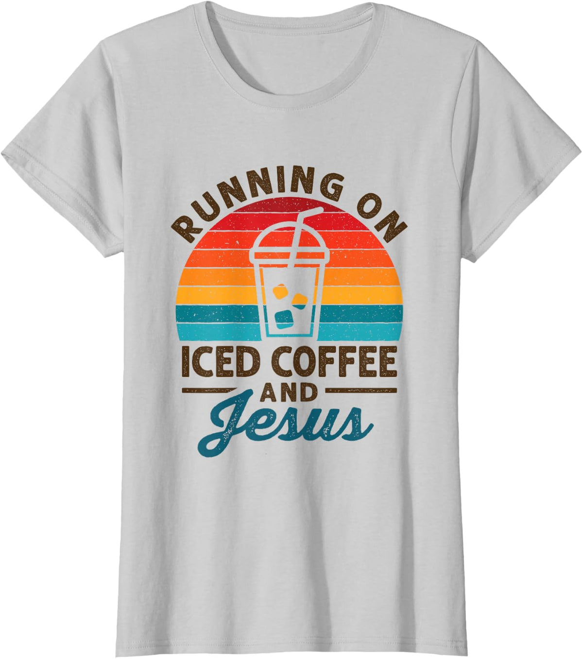 Running on Iced Coffee and Jesus Cold Brew Lover Christian T-Shirt - Silver Grey