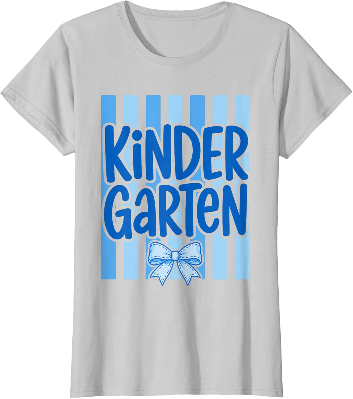 Kindergarten Teacher Cute Blue Stripe Back to School Girls T-Shirt - Silver Grey