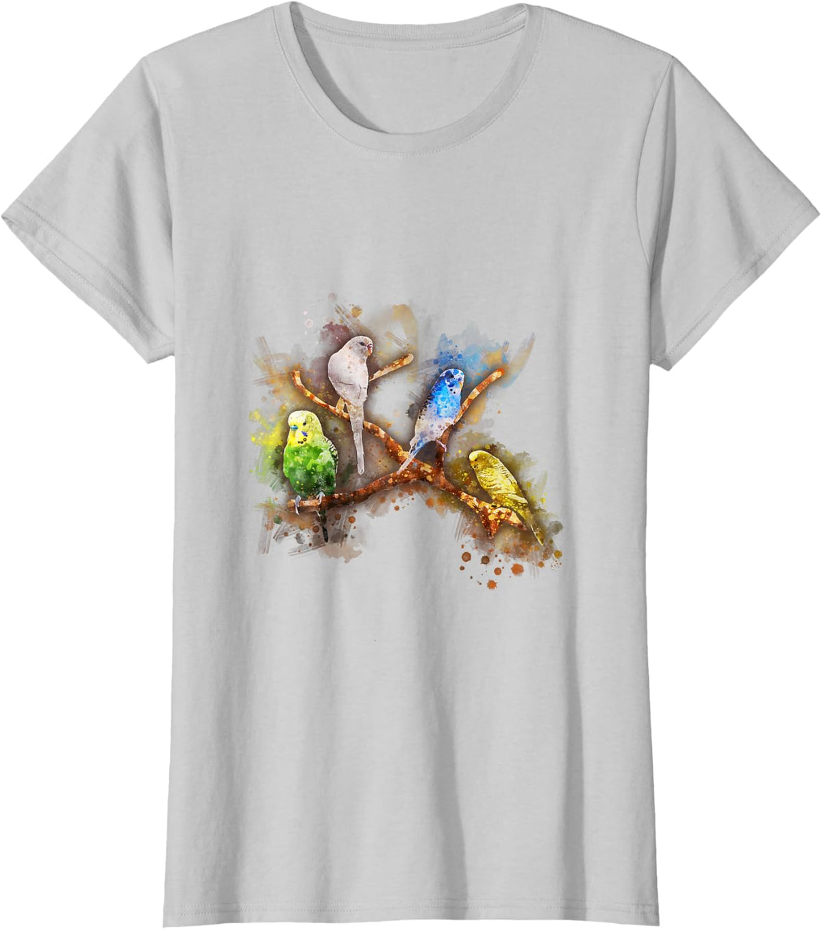 Watercolor Budgie Parrot T-Shirt - Silver Grey