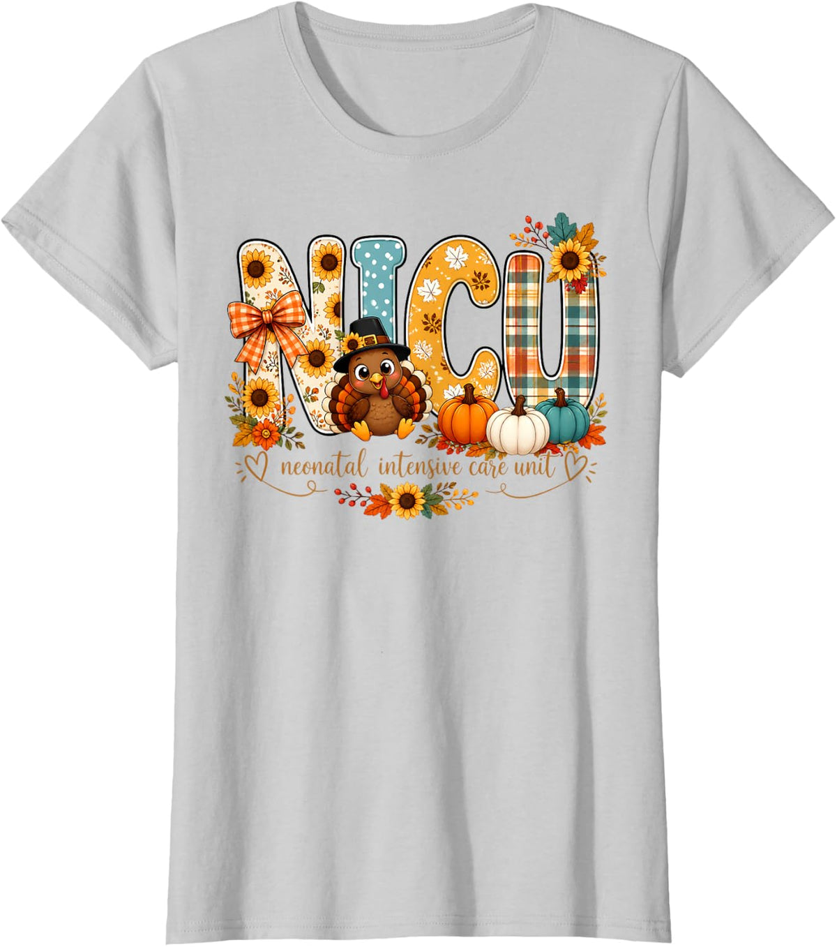 Neonatal Intensive Care Unit Turkey NICU Thanksgiving Nurse T-Shirt - Silver Grey