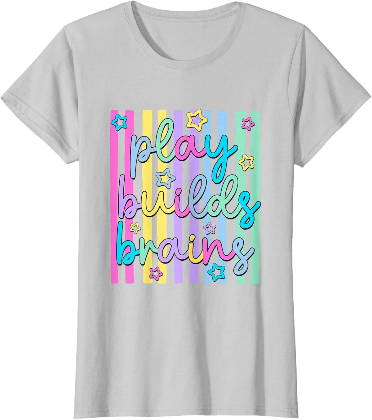 Striped Plays Build Brains OT SPED Teacher Back to School T-Shirt - Silver Grey