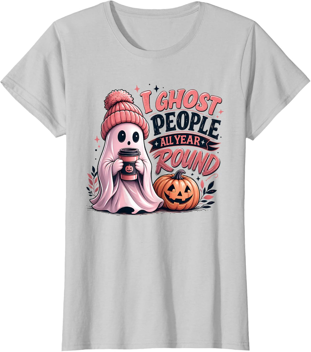 I Ghost People All Year Round Funny Introvert Halloween T-Shirt - Silver Grey