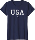 USA Flag Shirt Womens Classic Vintage 4th of July Summer T-Shirt - Navy Blue