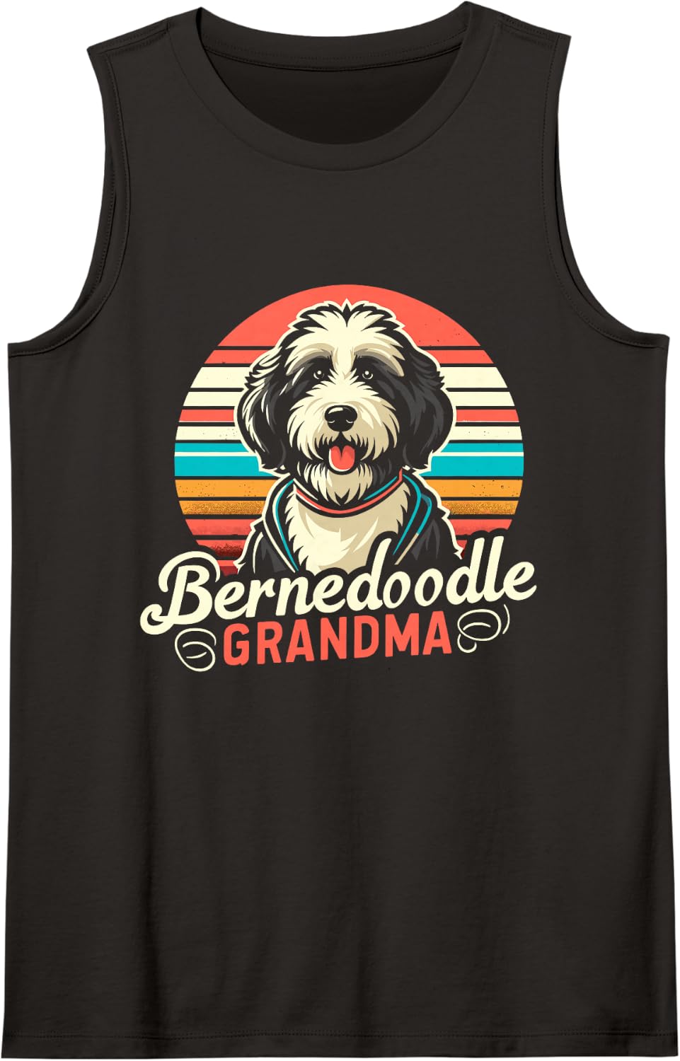 Retro Bernedoodle Grandma Dog Lover Print Design Graphic Sleeveless Tank Top - Black