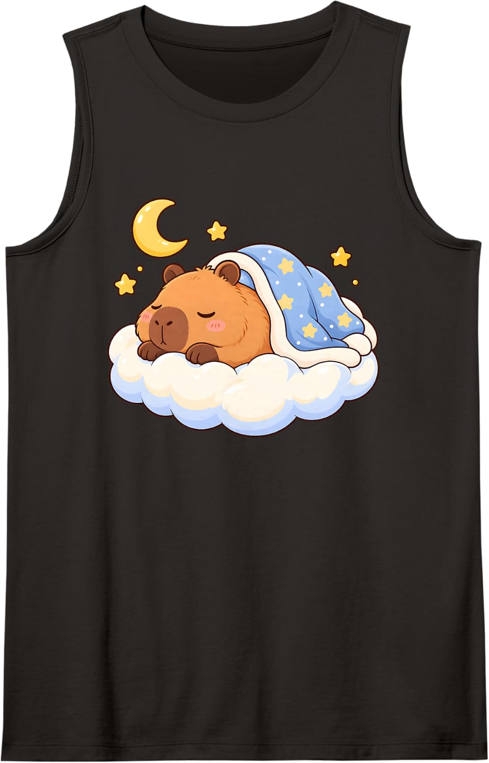 Cute Capybara Sleeping Kawaii Animal Graphic Anime Sleeveless Tank Top - Black