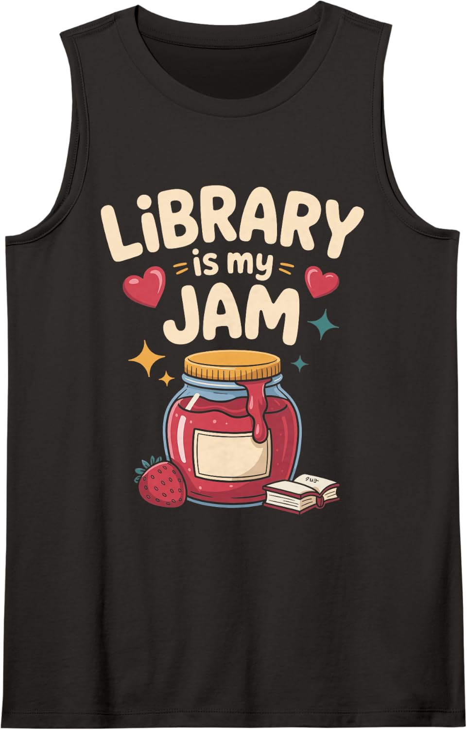 Library is My Jam Librarian School Sleeveless Tank Top - Black
