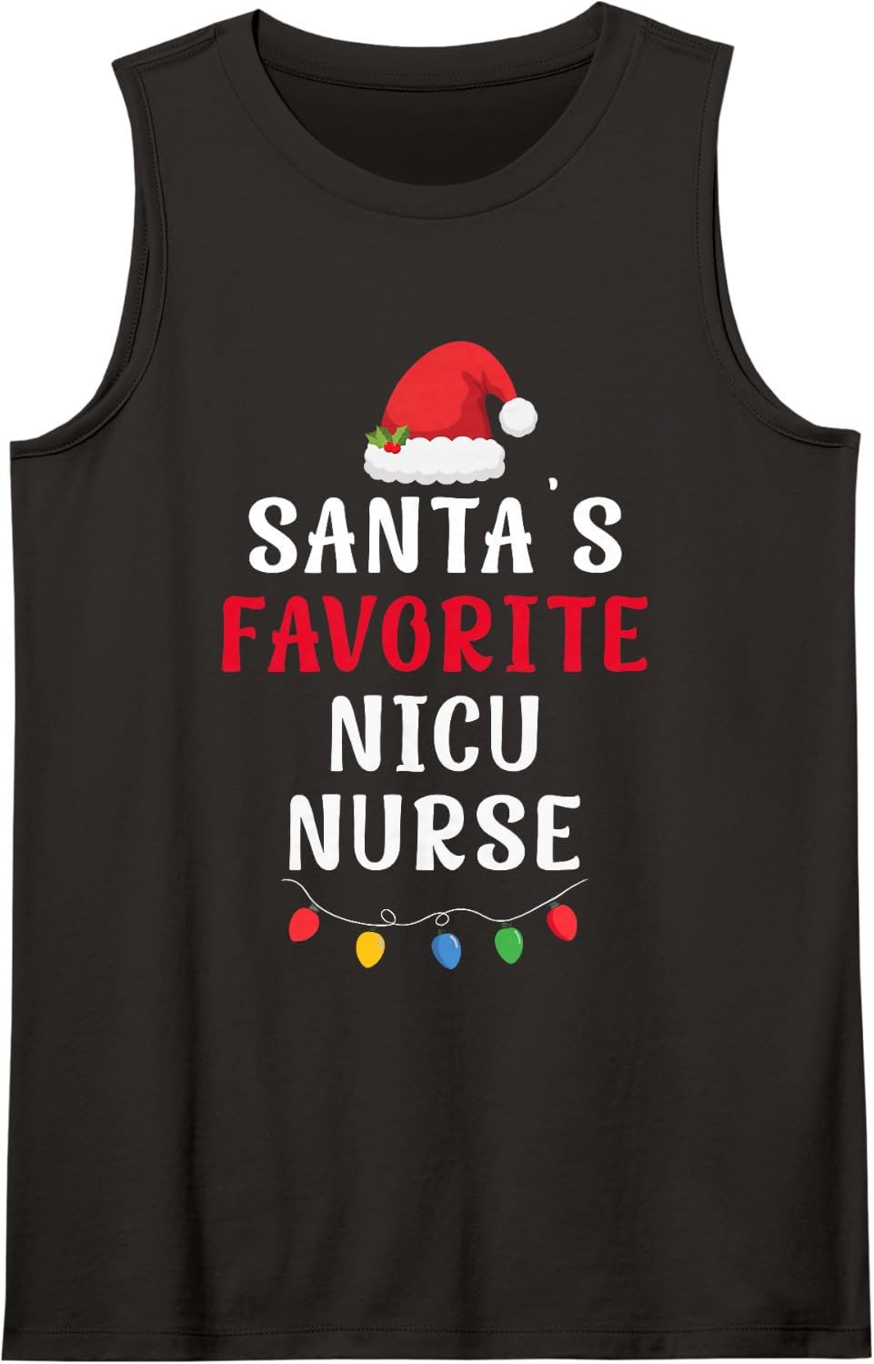 Santa's Favorite NICU Nurse Funny Christmas Xmas Holiday Sleeveless Tank Top - Black