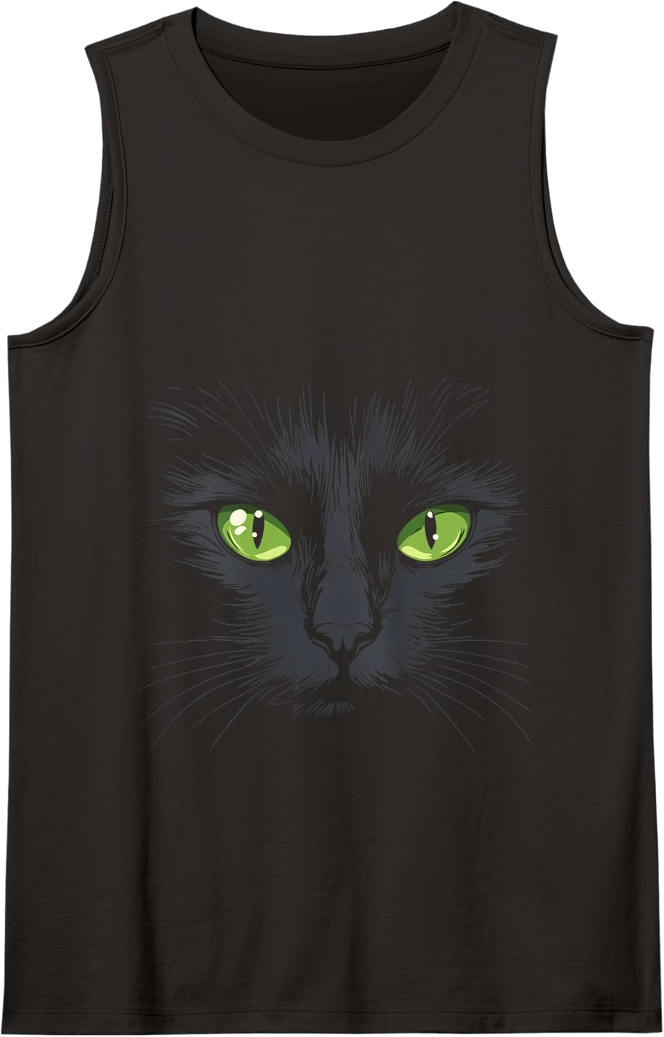 Black Cat Green Eyes Cat Face Tank Top - Black