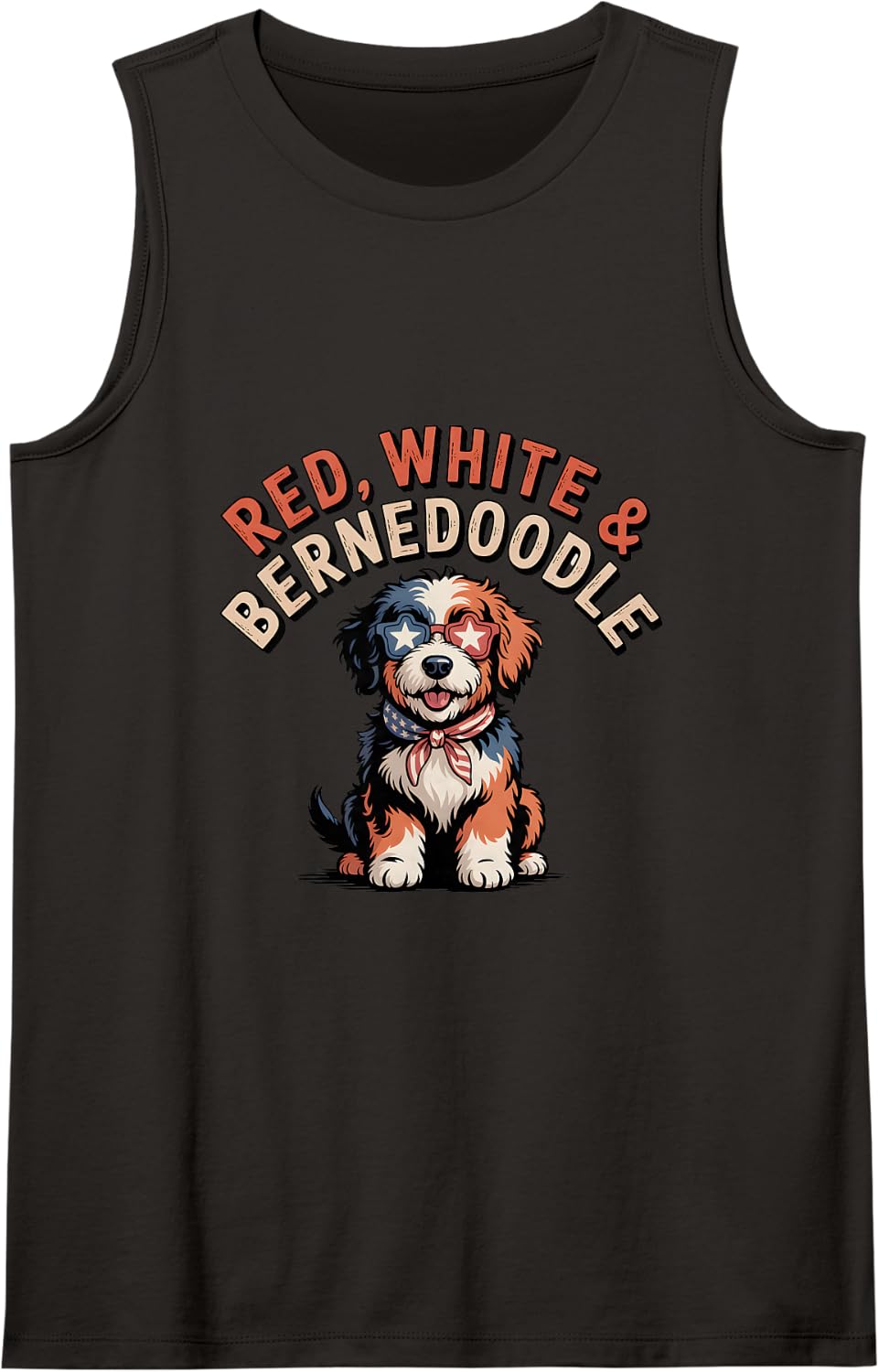 Red, White & Bernedoodle Dog Political Election Patriotic Sleeveless Tank Top - Black