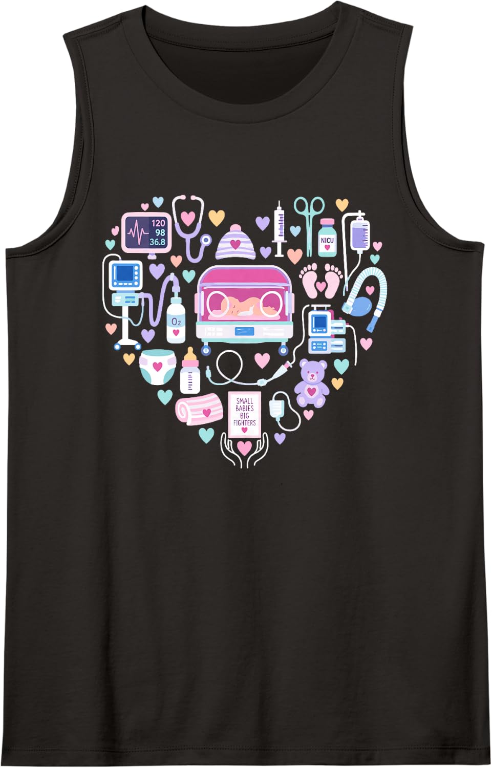 Small Babies Big Fighters Nicu Nurse Sleeveless Tank Top - Black