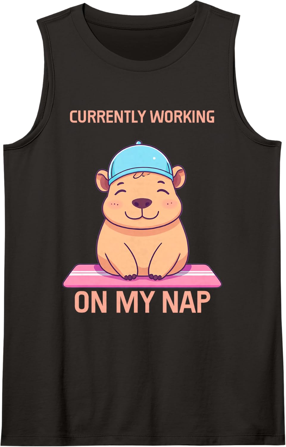 Funny Capybara Workout Gym Lazy Nap Time Sarcastic Sleeveless Tank Top - Black