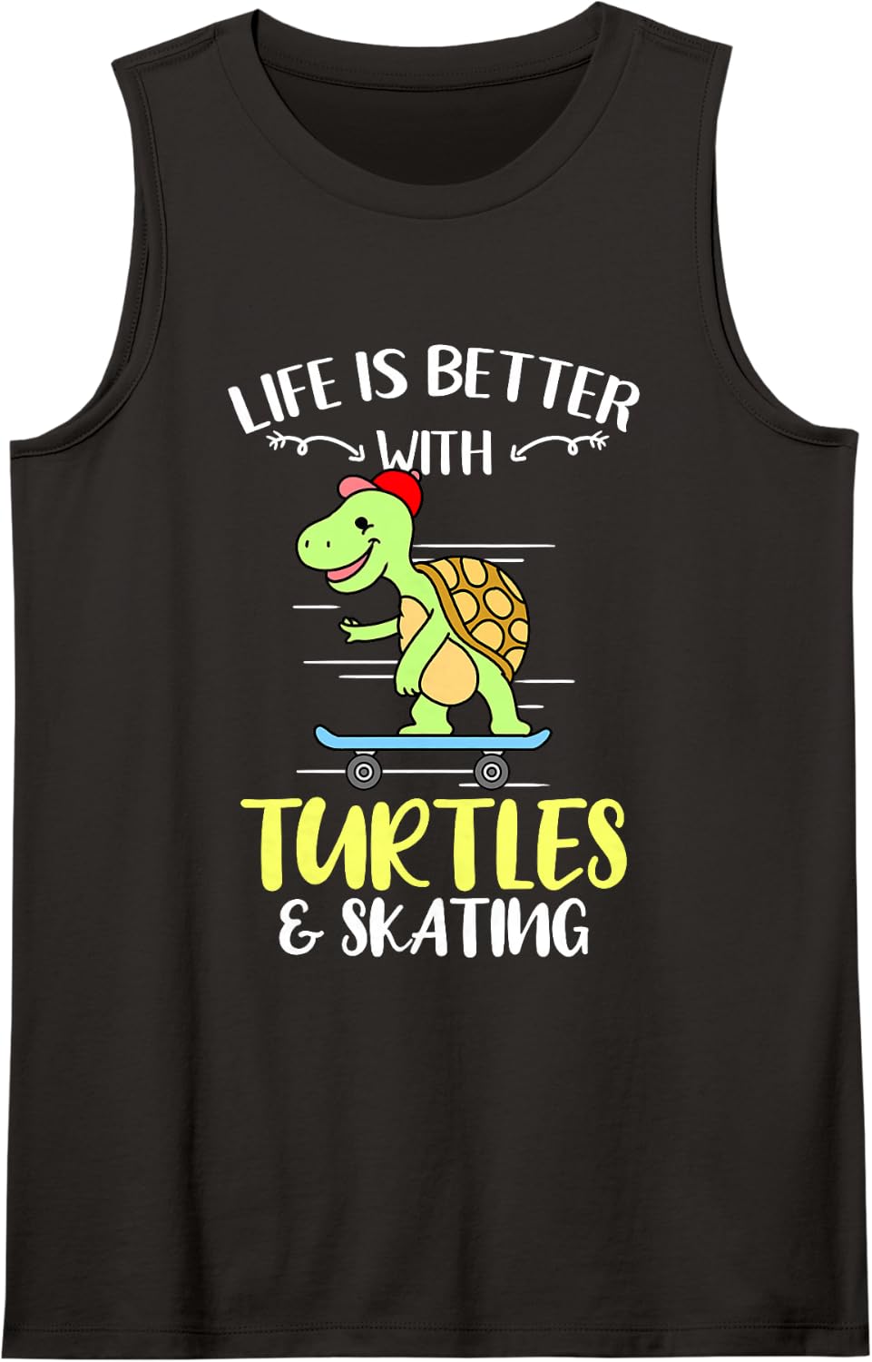 Life is Better with Turtles and Skating Sleeveless Tank Top - Black