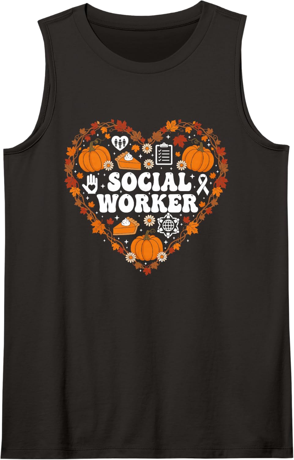 Social Worker Heart Autumn Thanksgiving Womens Mens Kids Sleeveless Tank Top - Black